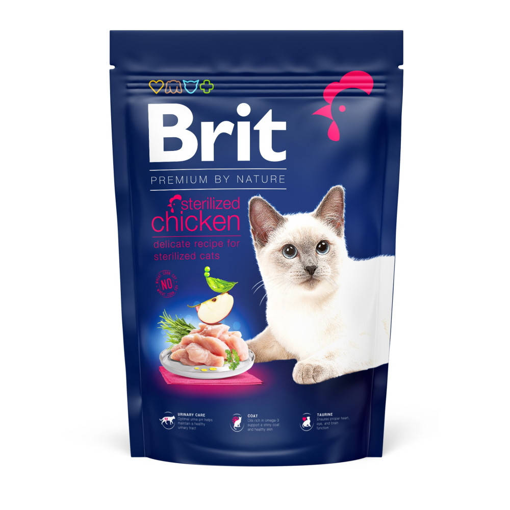 

Сухой корм для стерилизованных котов Brit Premium by Nature с курицей 1,5кг