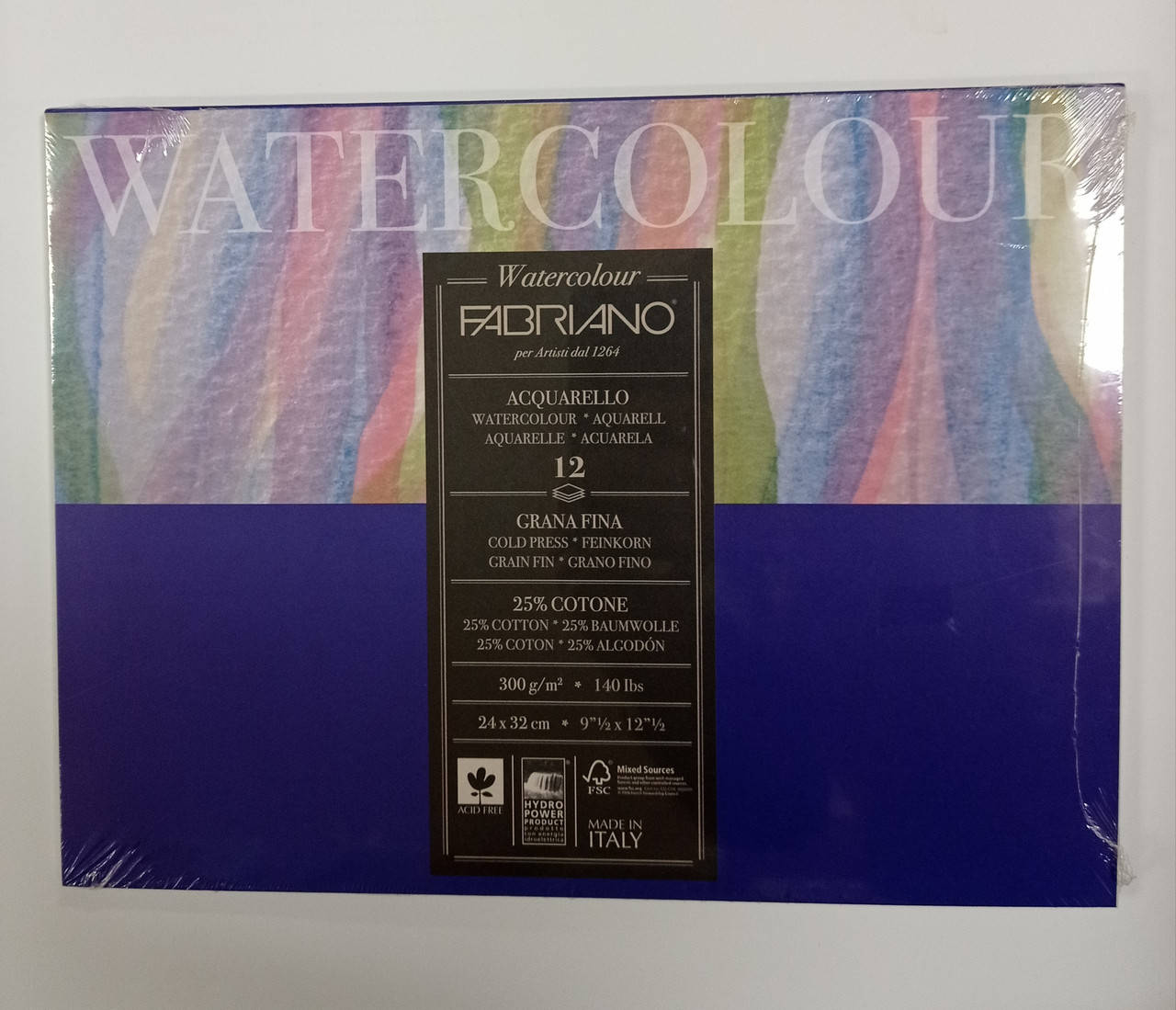 

Склейка-блок для акварелі Watercolour (24*32см), 300г/м2, 12л, середнє зерно, Fabriano, Белый