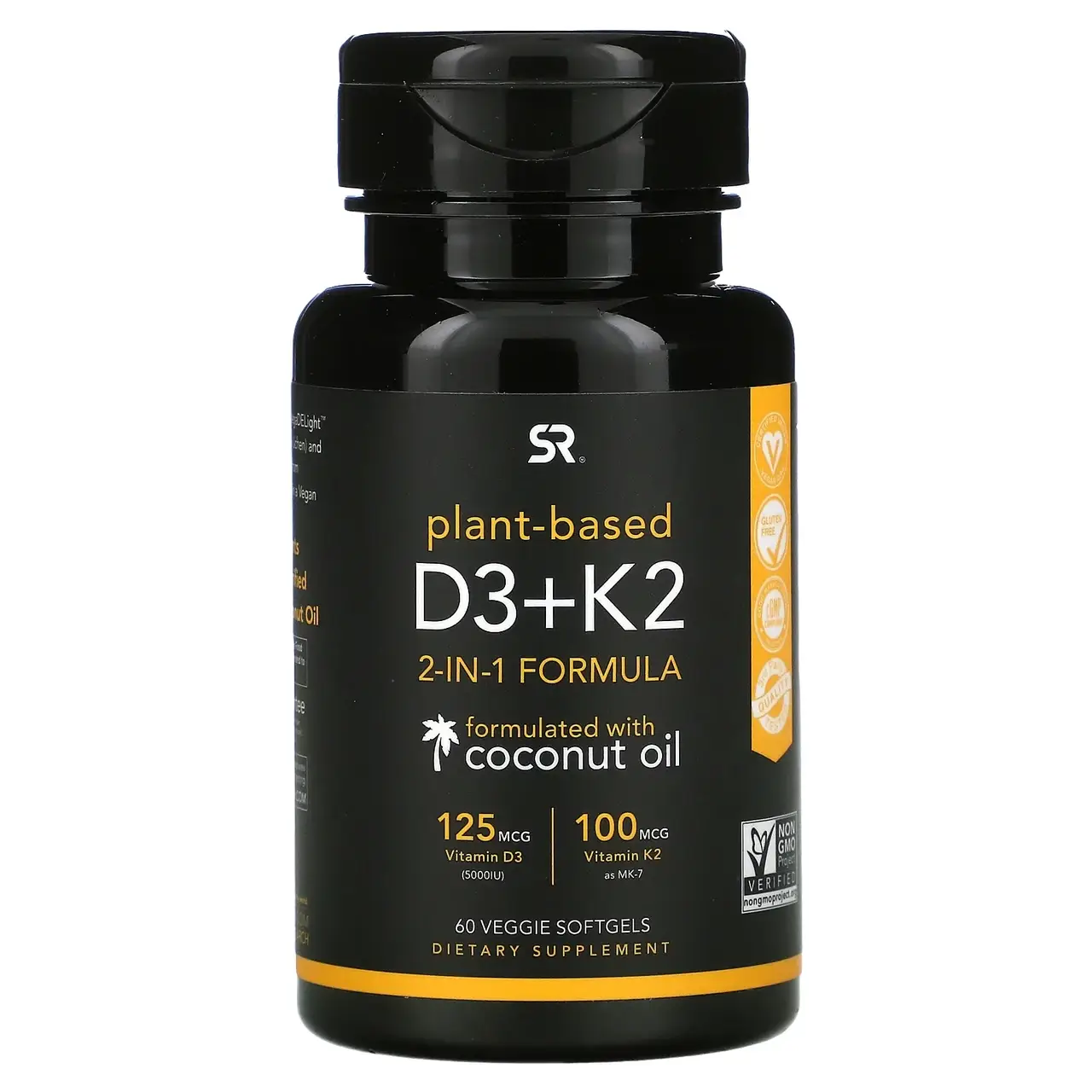 

Sports Research, витамины D3+K2, на растительной основе, 60 растительных капсул