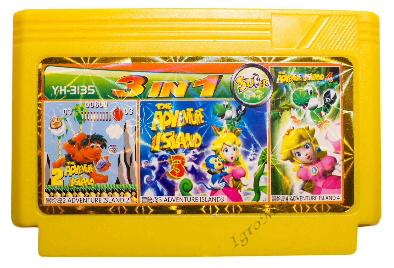 

Картридж денди 3 в 1 Adventure Island 2, 3, 4