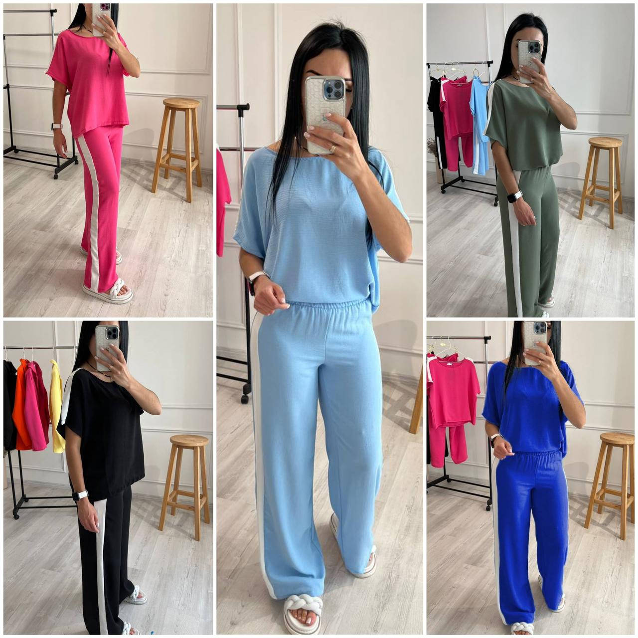 

Женский летний прогулочный костюм. Размер: 42-44, 46-48. Цвет: чёрный, электрик, малина, хаки, голубой.