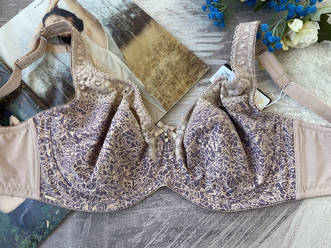 

Пудровый бюстгальтер большого размера Lanny Mode на 80/85/90/95/100G, лифчик для большой груди без поролона 95G