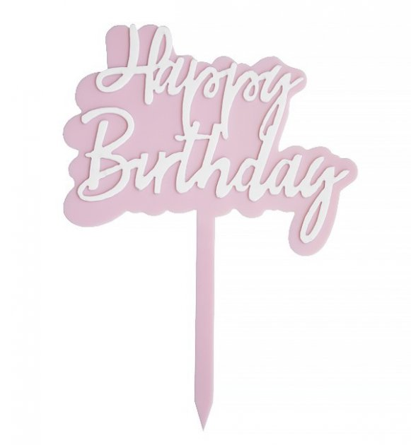 

Топпер в торт акриловый "Happy Birhday": белый на розовом
