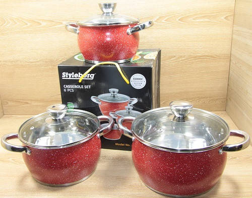 

Набор кастрюль из нержавеющей стали(1,9 2,6 3,6 л.) Styleberg WK-2186, Красный
