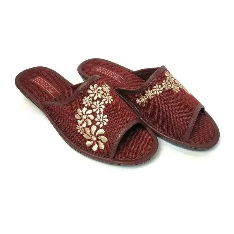 

Женские домашние тапочки Белста комнатные открытые тапочки лодочка бордо цветок, Бордовый