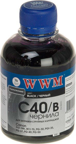 

Чернила WWM Canon PG-37/40/50, PGI-5Bk, BCI-15, Black, 200 г (C40/B)