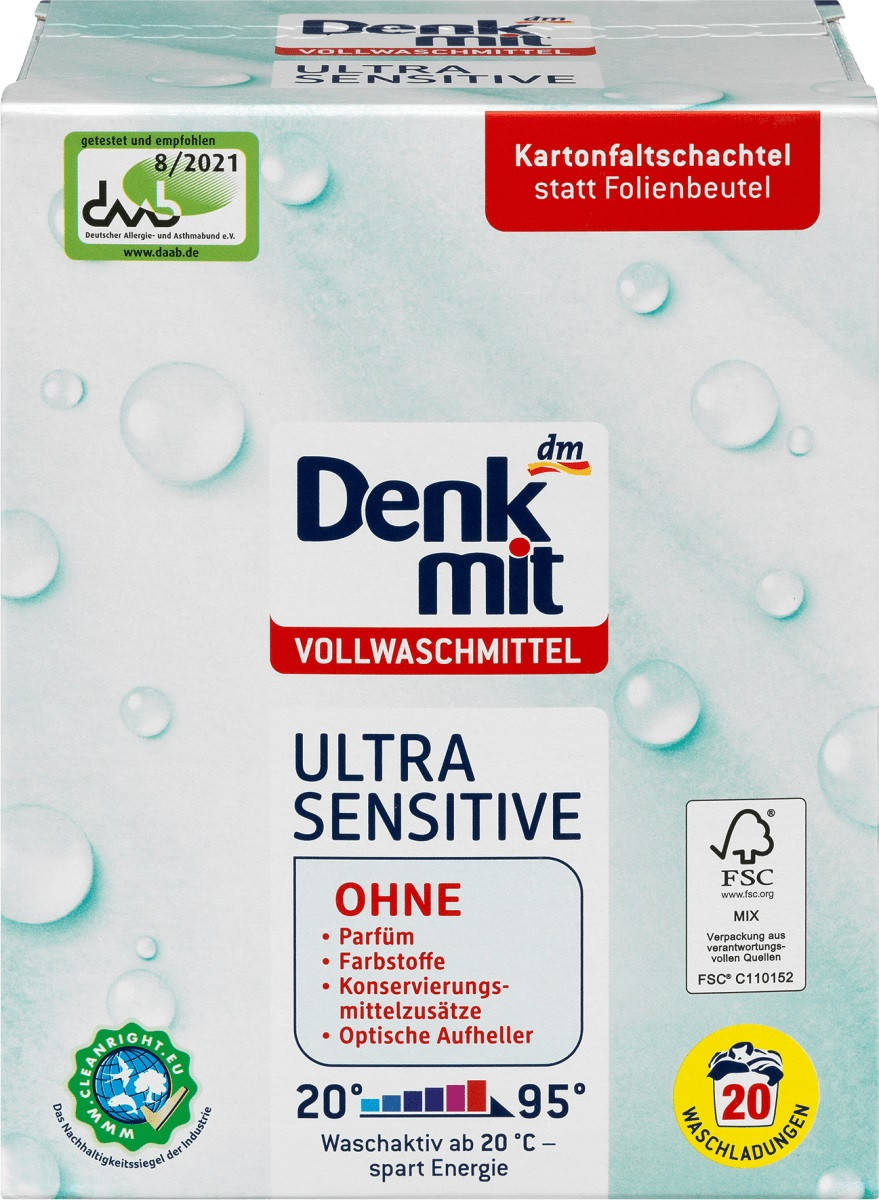 

Denkmit Vollwaschmittel Ultra Sensitive Детский стиральный порошок 1,35 кг
