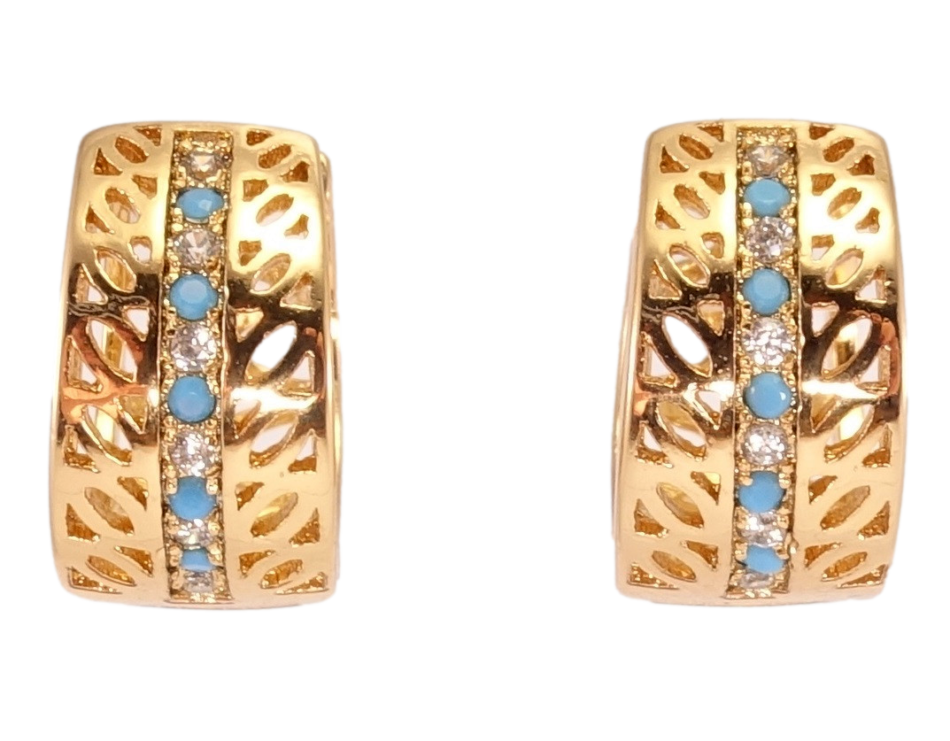 

Серьги Xuping Позолота 18K колечки "Резной узор с вставкой бело-голубая дорожка"