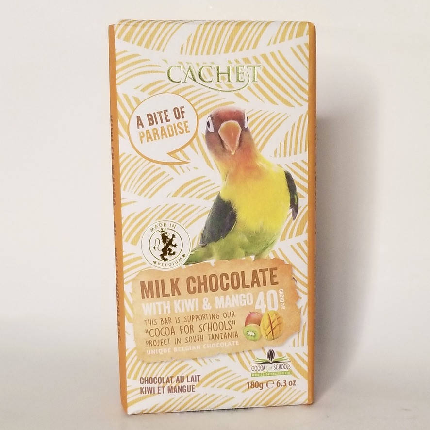 

Шоколад молочный "Cachet" with KIWI AND MANGO TANZANIA, 40% COCOA 180г