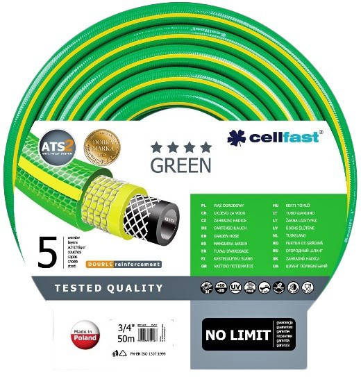 

Шланг поливочный садовый Целфаст Cellfast Green ATS2 3/4"19мм 50м 15-121