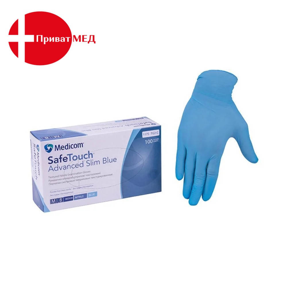 

Рукавички нітрилові SafeTouch® Advanced Slim Blue без пудри (S), Синий