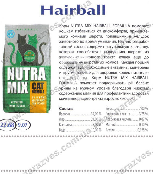 

Сухой корм NutraMix Hairball 2в1 на развес