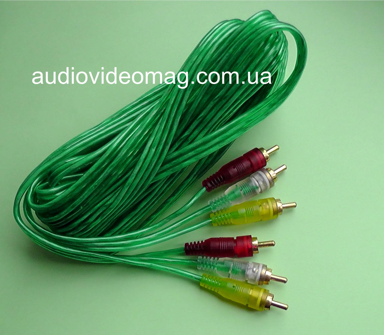 

Кабель 3 RCA на 3 RCA (тюльпан), длина 5 метров, силиконовый, зеленый, Зелёный