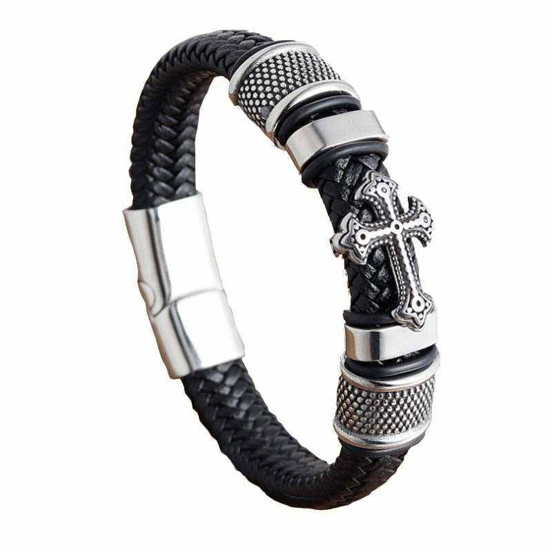 

Браслет кожаный винтажный Type D2 "Крест" Silver