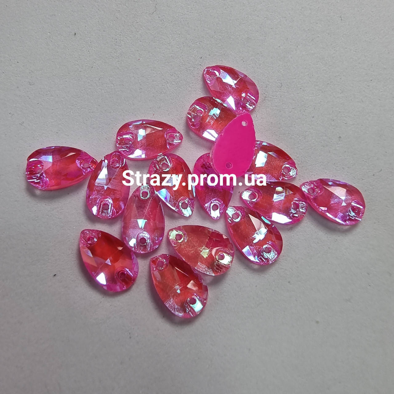 

Стразы пришивные капля 7*12 Pink AB Neon эконом, Розовый