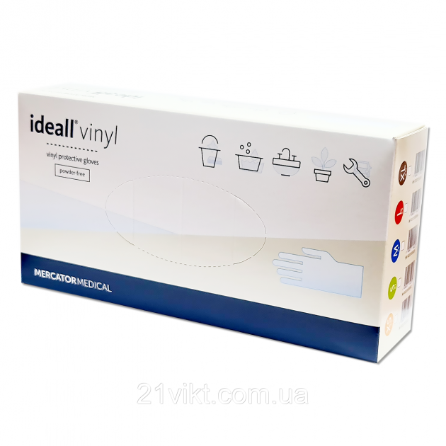 

Рукавички Ideall Vinyl Вінілові неопудрені розмір  100 шт. прозорі
