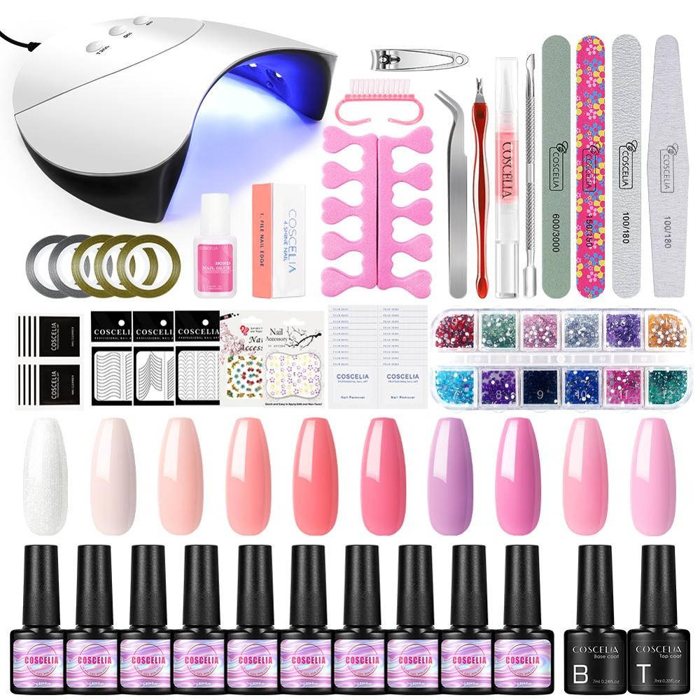 

Стартовый набор для маникюра. Набор для наращивания ногтей гель лаком. Набор для гель лака с лампой для сушки