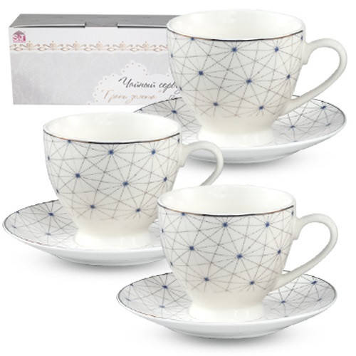 

Сервіз чайний керам. 12предм.(6чаш 220мл+6бл) "Грані золота" №041-12-220/2204/(1)(12)/S&T/