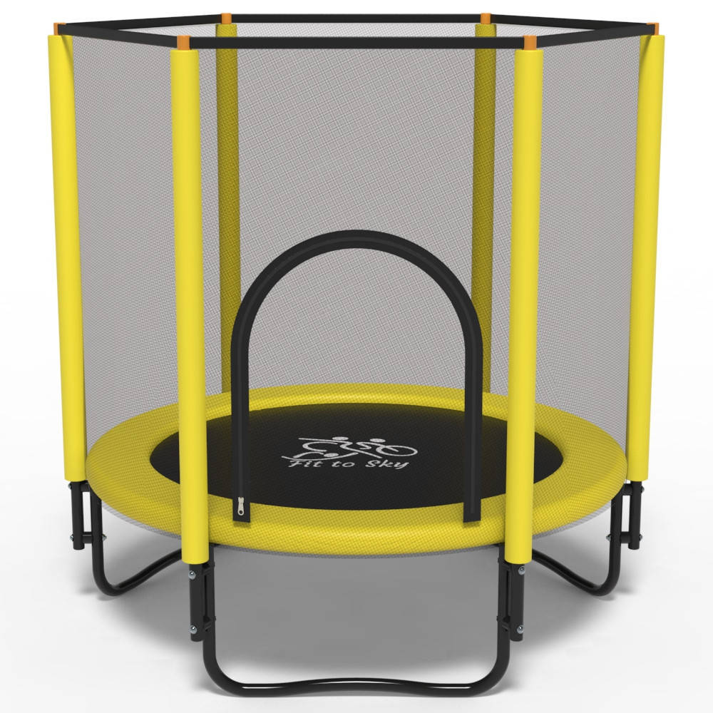 

Маленький батут для дома Fit to Sky NEW 152 см для маленьких детей малышей квартиры с защитной сеткой Желтый