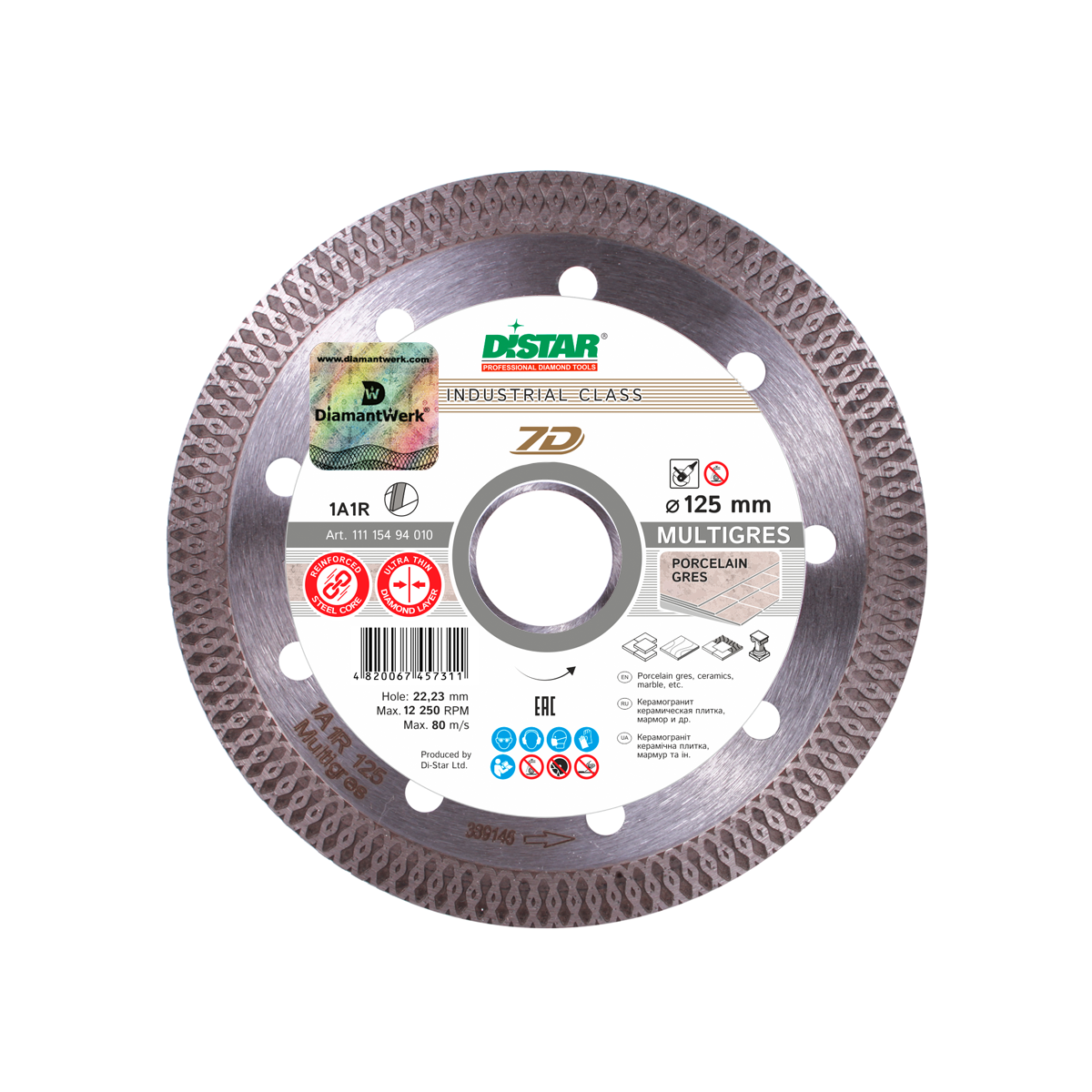 

Алмазний відрізний диск DISTAR по керамічній плитці, керамограніту, 125мм, 1A1R Multigres 7D/ 11115494010