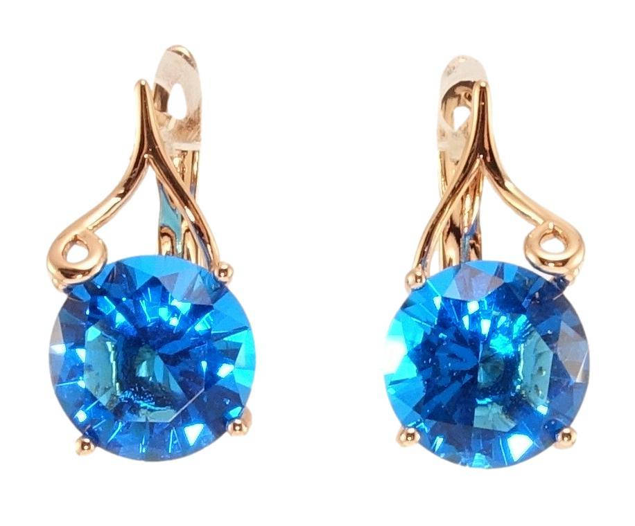 

Серьги Xuping Позолота РО английский замок "Голубые кристаллы с завитками"