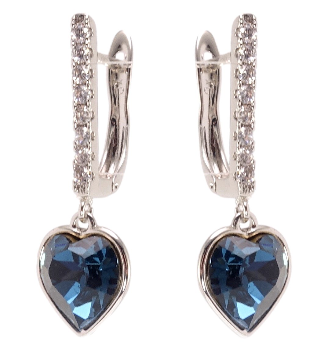 

Серьги ХР Родий с кр-ми Swarovski подвески английский замок "Кристальные сердечки Montana"