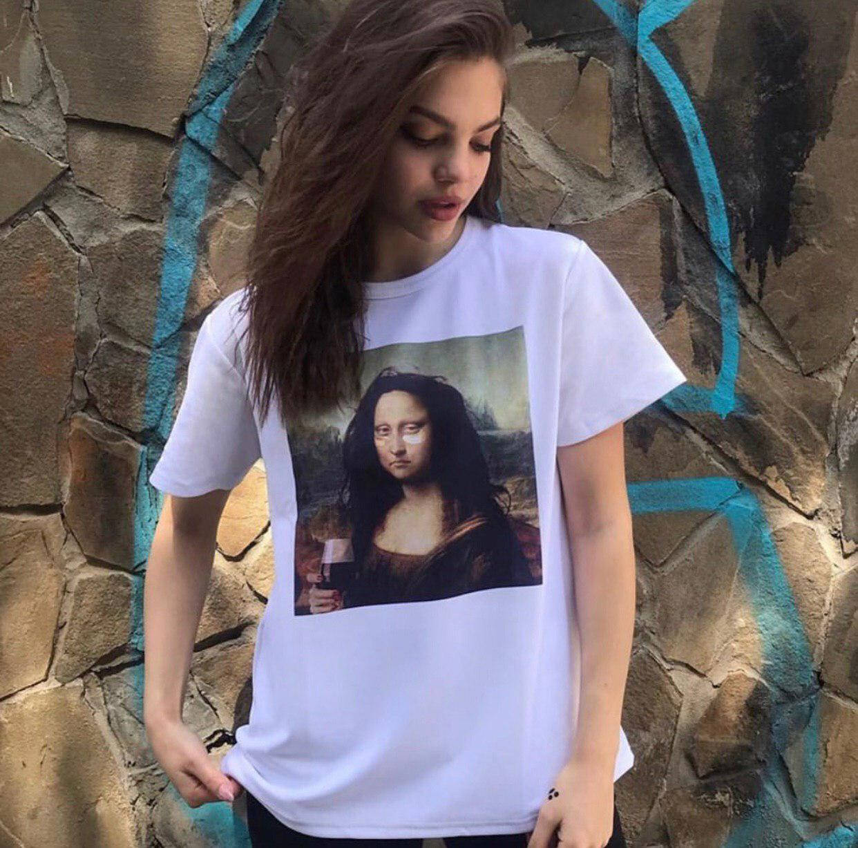 

Черная мужская\женская футболка с рисунком, Белый