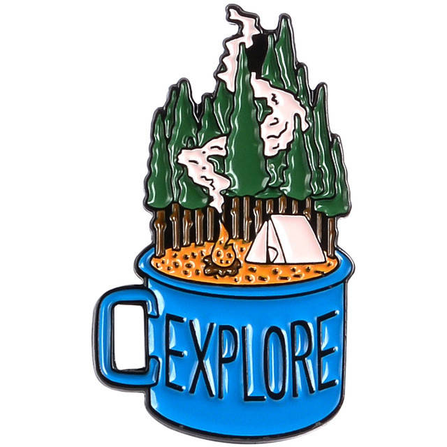 

"Кружка с лесом Исследуй Explore" значок (пин) металлический