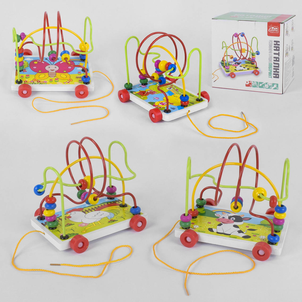 

Деревянная игрушка Каталка - пальчиковый лабиринт с рисунком, Fun Game