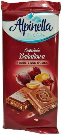 

Шоколад молочный с арахисом и изюмом Alpinella Bakaliowa 90гр.