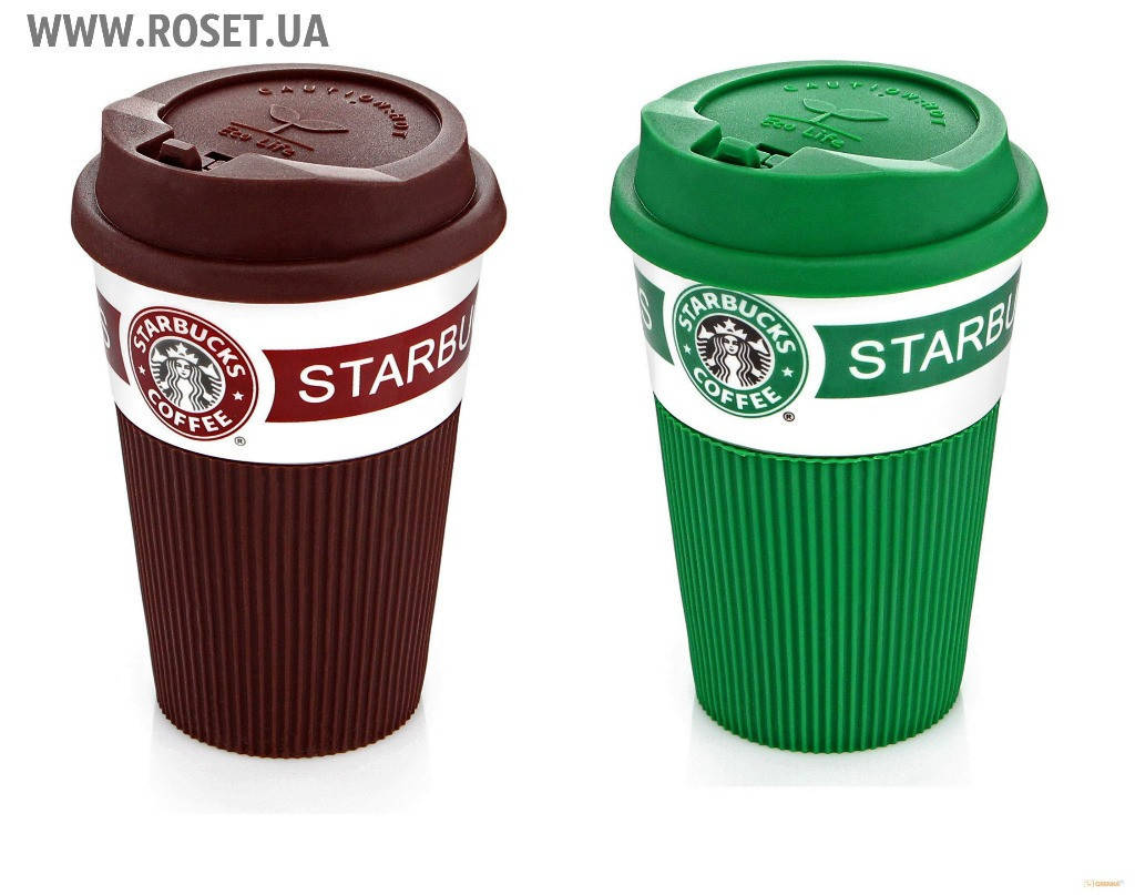 

Чашка прорезиненная керамическая кружка Старбакс с крышкой-поилкой Starbacks Green/Brown 350 мл
