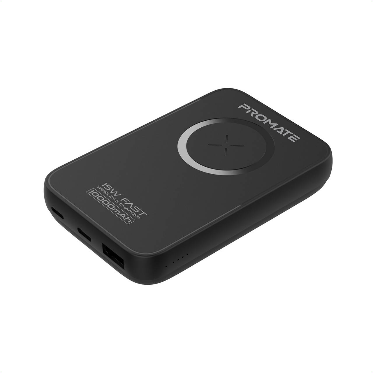 

УМБ Promate PowerMag-10+ 10000 mAh, MagSafe, USB-C PD и USB-А QC3 Black