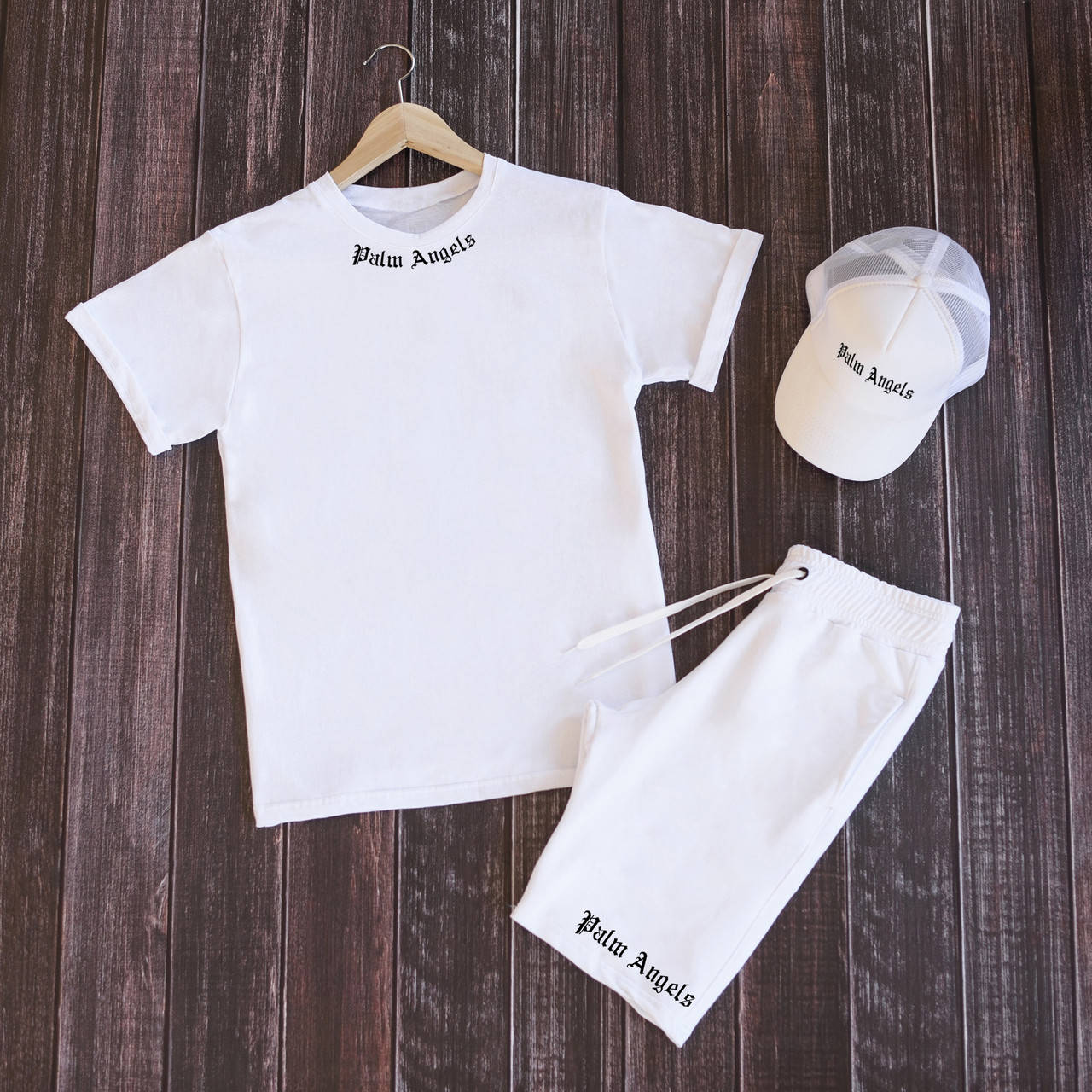 

Мужской Комплект Футболка + Шорты + Кепка Palm Angels летний белый | Спортивный костюм мужской ТОП качества