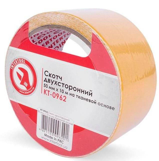 

Скотч двухсторонний INTERTOOL на тканевой основе 50ммх10м (KT-0962)