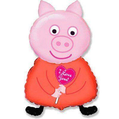 

Фольгированный шар мини-фигура Пеппа поросенок з сердцем 34х20см Flexmetal, Розовый