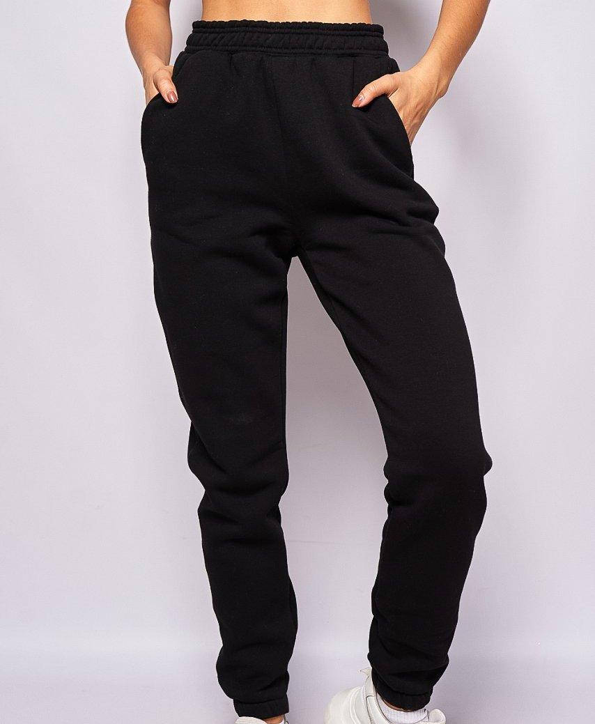 

Штаны женские спортивные утепленные с манжетами черные р.M-L, Черный