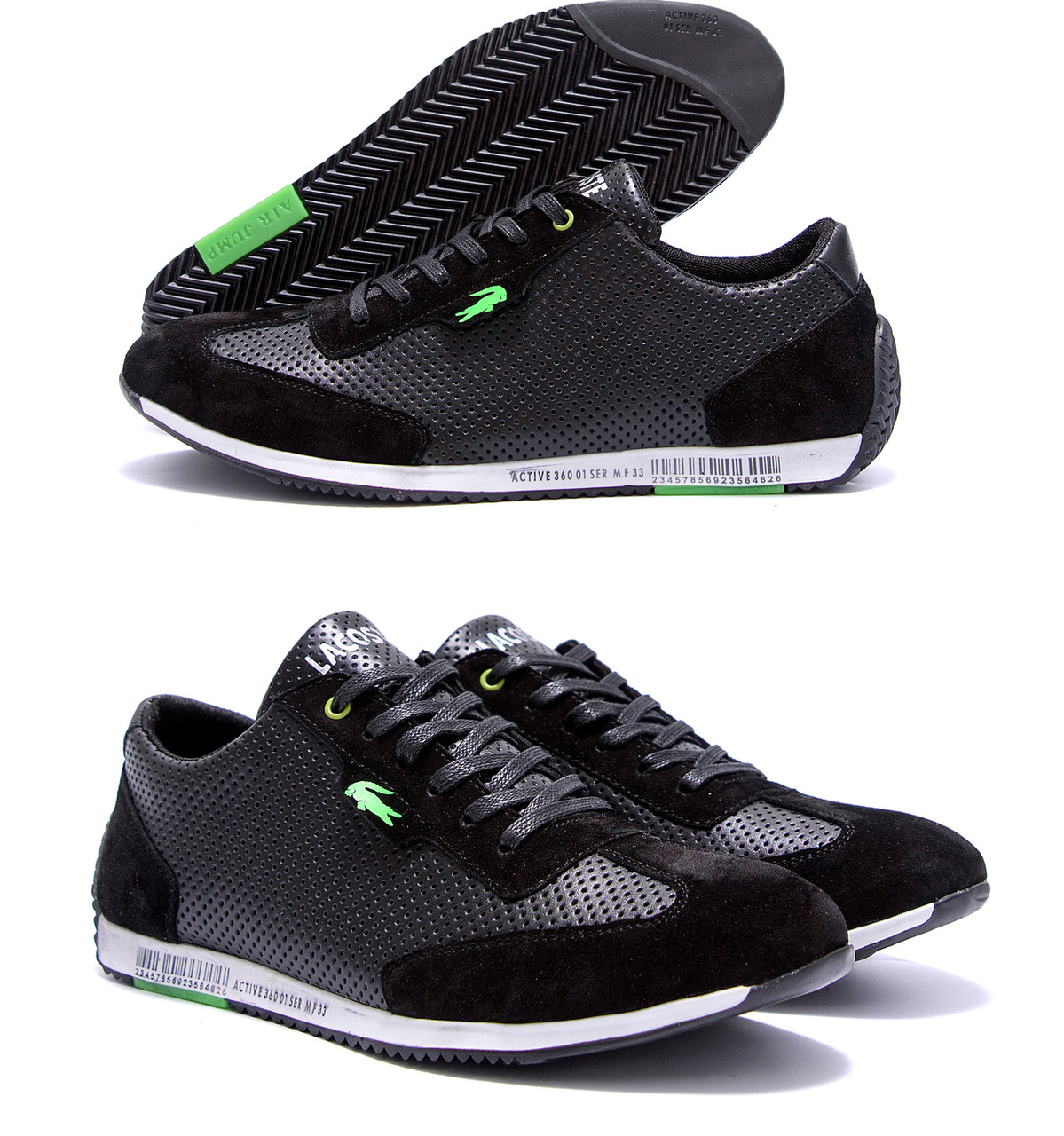 

Мужские кожаные летние кроссовки из натуральной кожи, перфорация Lacoste Lerond black, Черный