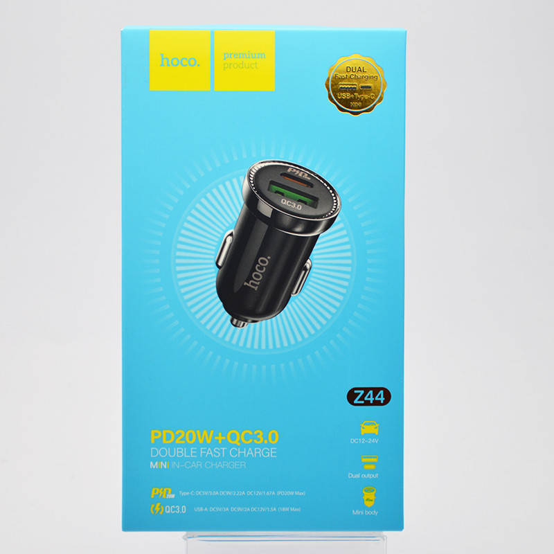 

Автомобильная зарядка HOCO Z44 Leading (Type-C PD20W/USB QC3.0) Black, Черный