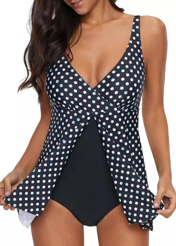 

Купальник-платье слитный черный в белый горох