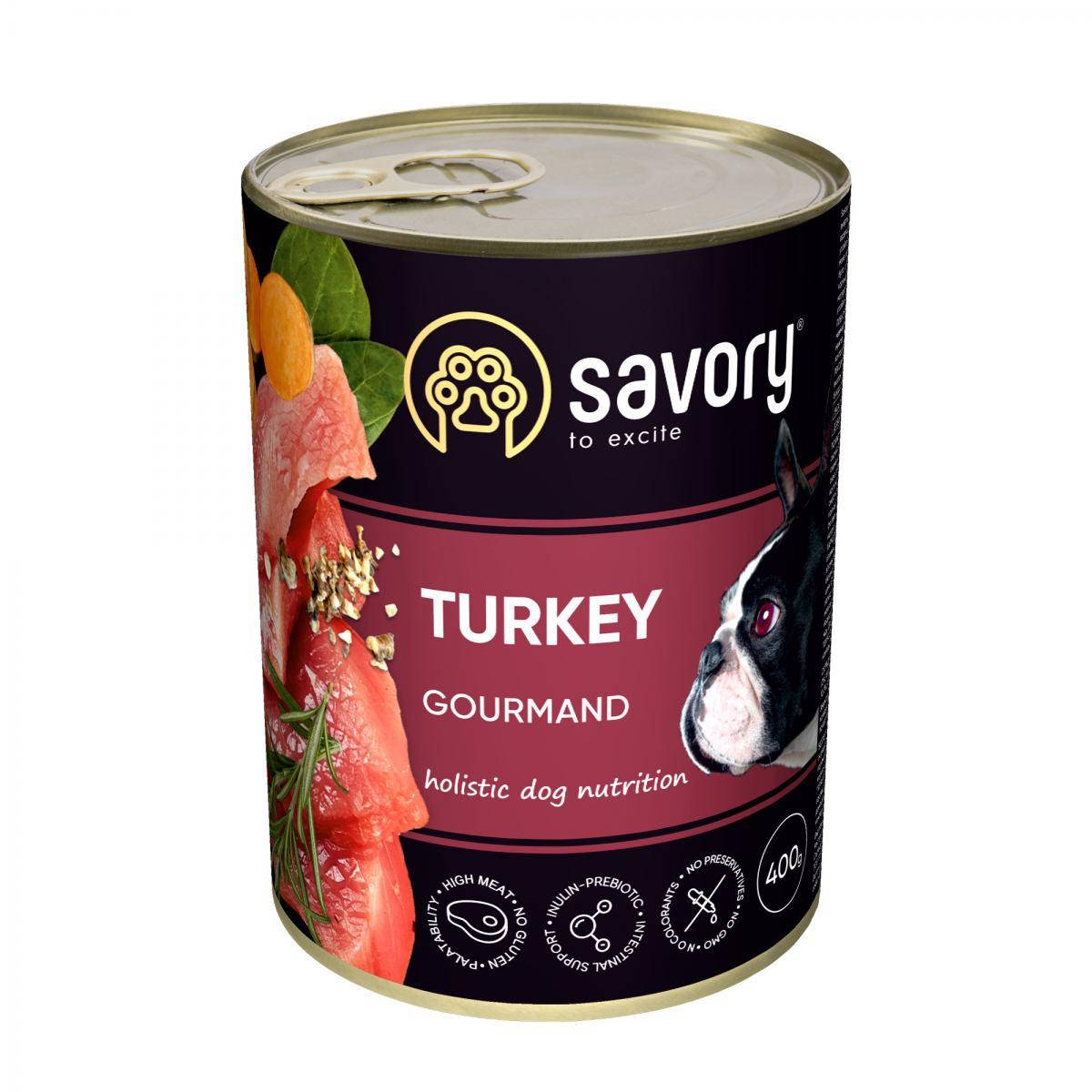 

Консервы для собак Savory с индейкой 400г
