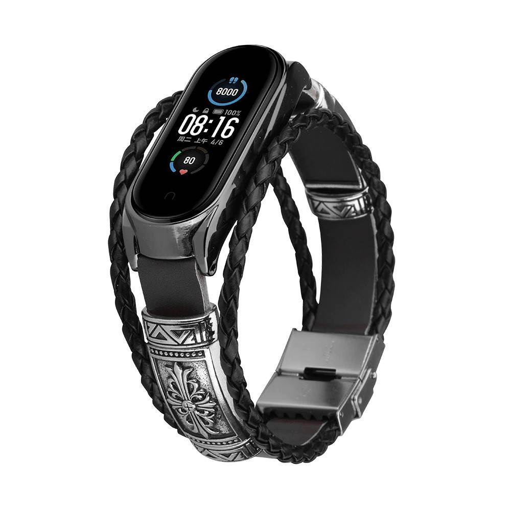 

Ремешок винтажный для фитнес-браслета Xiaomi Mi Band 5 и 6 Type D Black-black