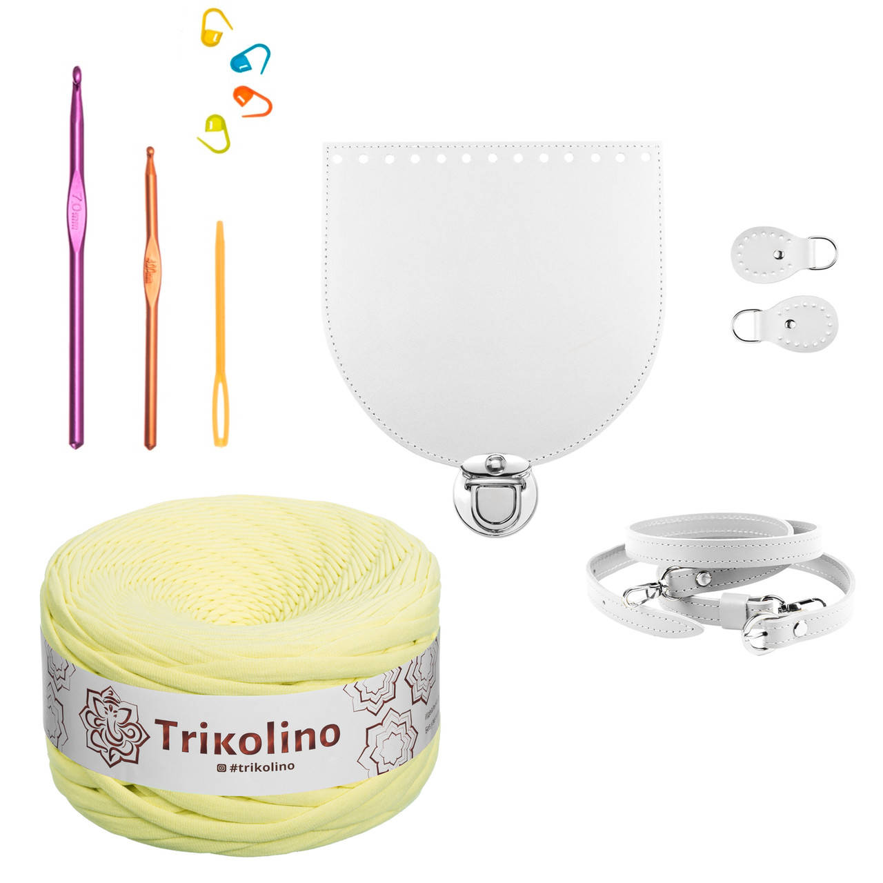 

Набор для вязания сумки-ракушки Орео из натуральной кожи, цвет Белый (пряжа - Банановый шейк)