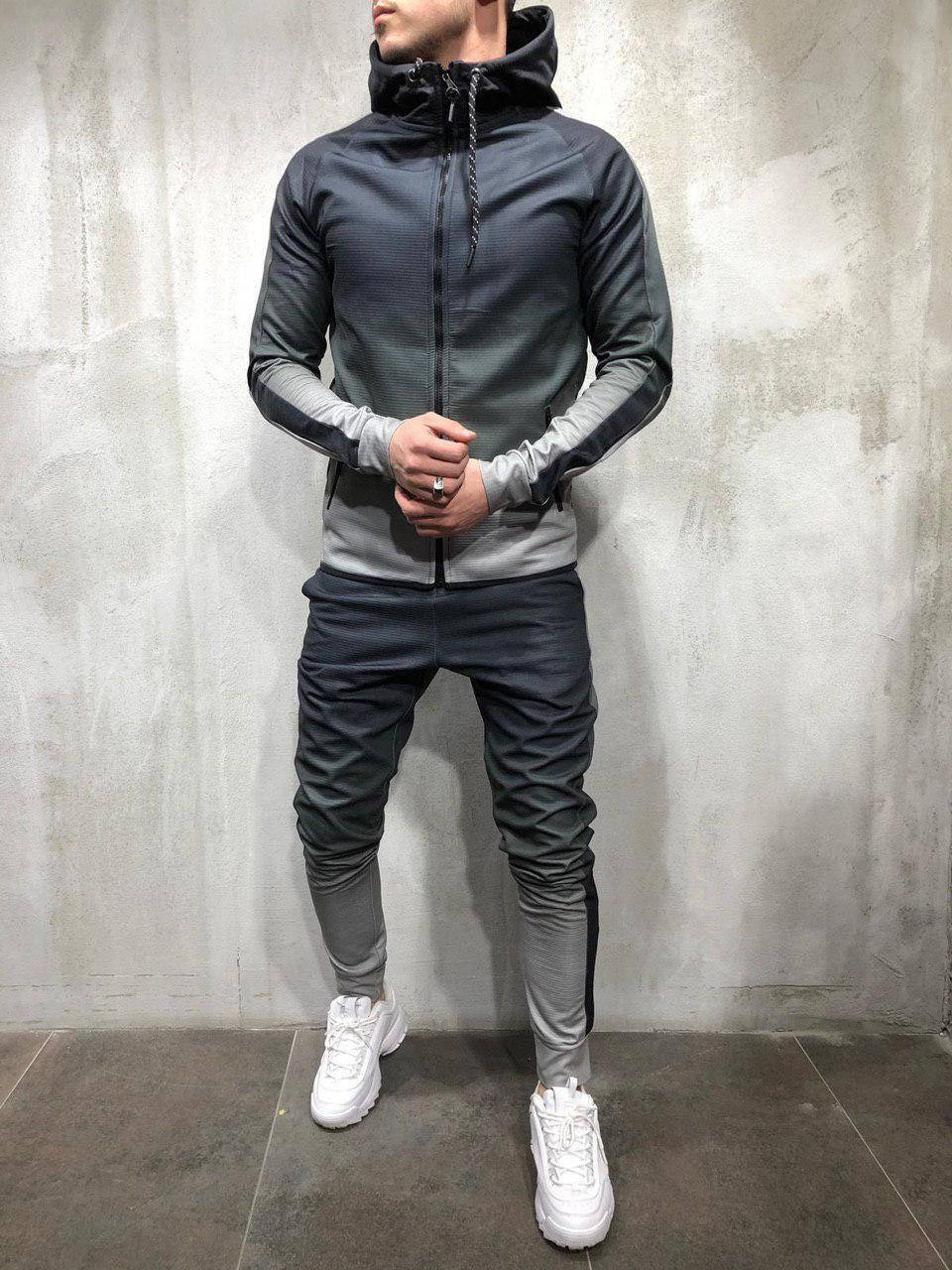 

Молодежный мужской спортивный костюм черный с серым - S, XL, 2XL, Серый