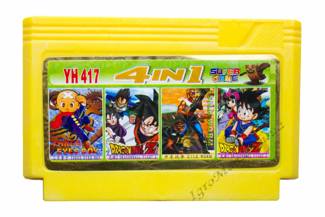 

Картридж денди 4 в 1 3 Eye Boy, Dragon Ball 1, 2, Silk Worm