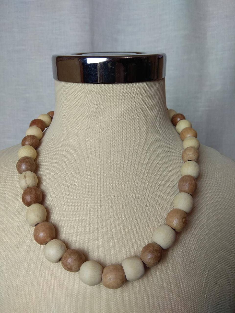 

Бусы Деревянные Белые Бежевые 450х14мм