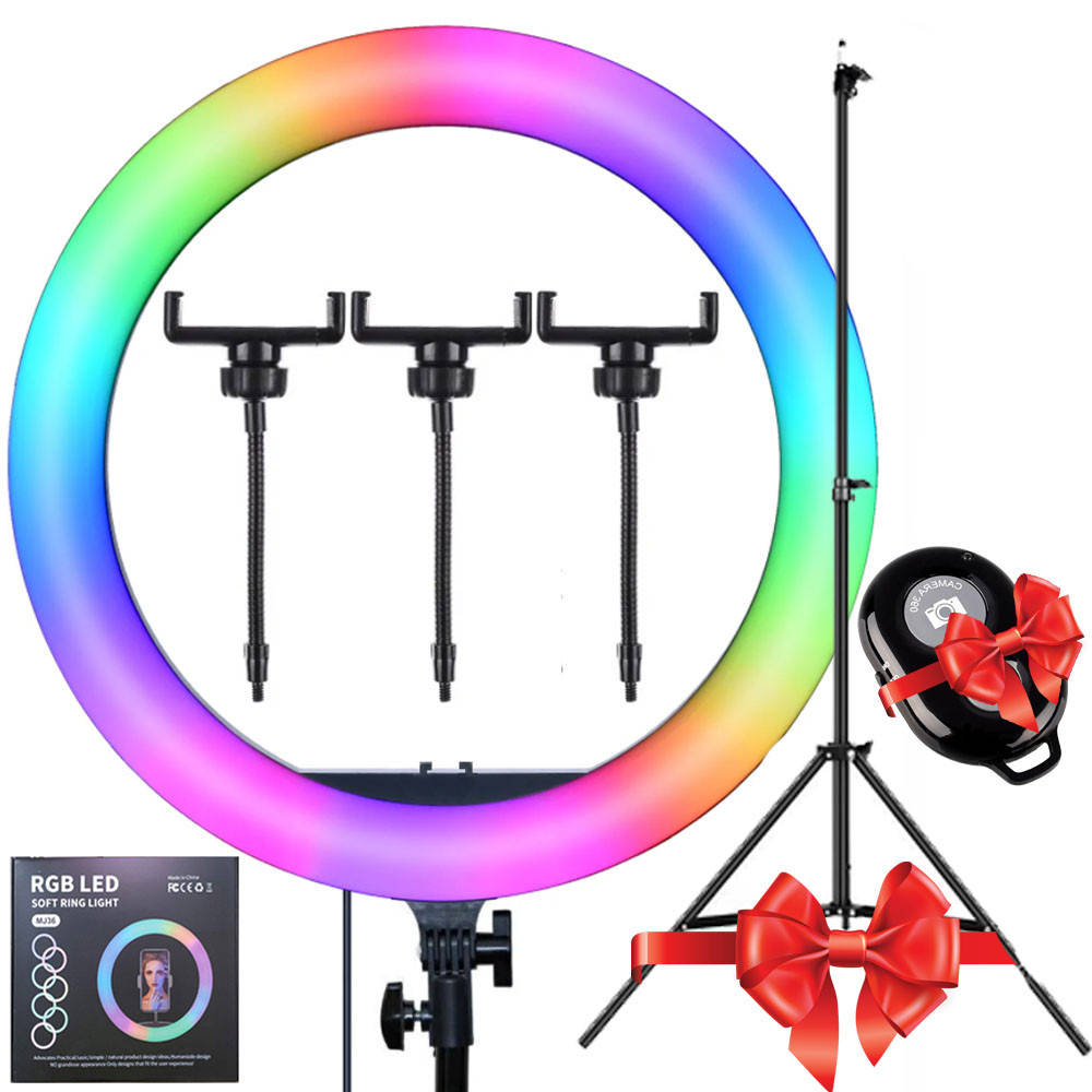 

Кольцевая Led-лампа RGB 36 см для фото и видео съемки + ПОДАРОК Штатив 0.66-2 м! +Пульт для селфи!