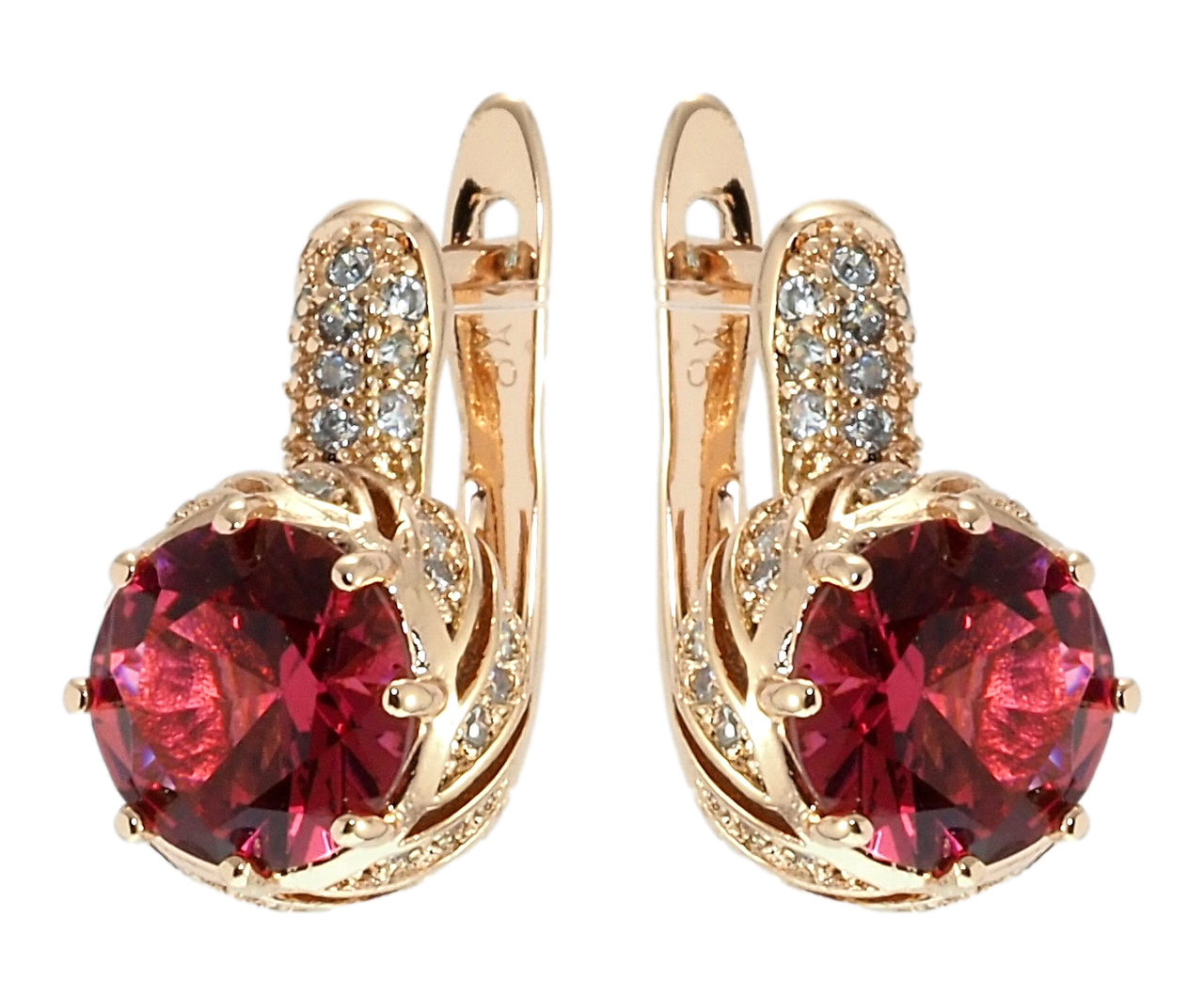 

Серьги Xuping Позолота РО английский замок "Красные фианиты в оправе с цирконием"