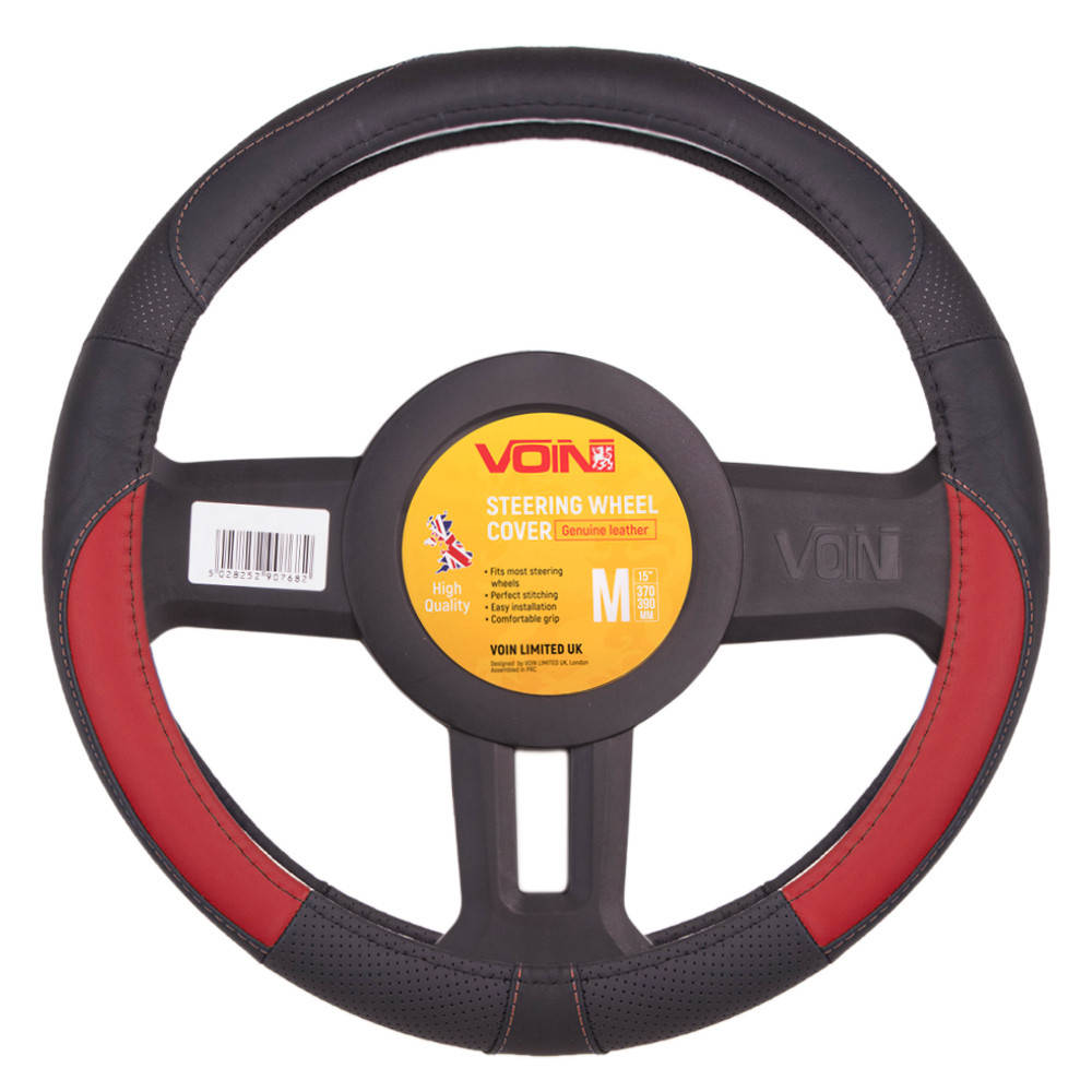 

Кожаная оплетка чехол на руль размер M 37-39см VLOD-L2031 BK/RD M черн-красн/БО/перф/кожа авто автомобиля, Красный