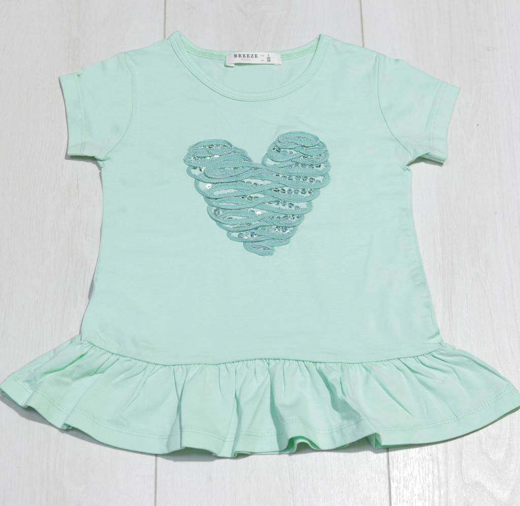 

Футболка для девочки с коротким рукавом, (нашивка Сердце с пайетками), Breeze (размер 110)