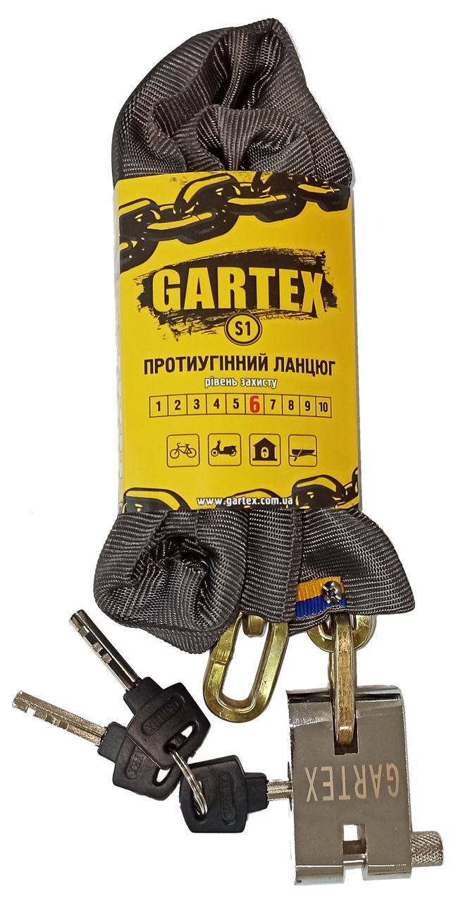 

Противоугонная цепь (велозамок) Gartex S1 800x6 мм-001